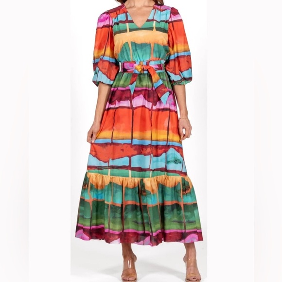 WILLA STORY Vinnie Maxi Dress Multi-Color Striped Print V-Neck  Size: Large - Picture 14 of 14